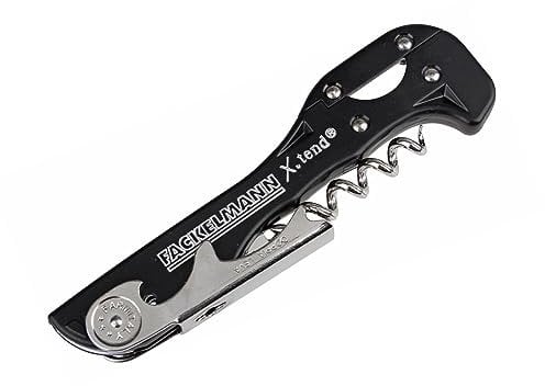 FM Professional 21489 Tire-Bouchon limonadier, Tire-Bouchon, Tire-Bouchon Double Levier, Coupe Capsule, décapsuleur, Acier Inoxydable, Rouge, Noir, 13 x 1,5 cm