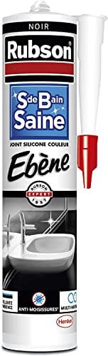 Rubson Mastic Salle de bain Saine Couleur Ebène Noir, Joint silicone multi-matériaux renforcé en antifongiques, mastic sanitaire coloré, souple & étanche, 280 ml