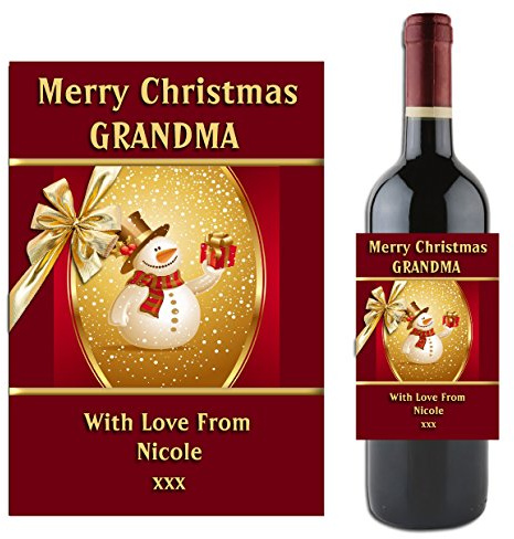 Personalised Merry Christmas Wine/Champagne Bottle Label ~ Happy Christmas Mum Dad Brother Sister Grandad Stocking Filler Gift Idea for him her N1