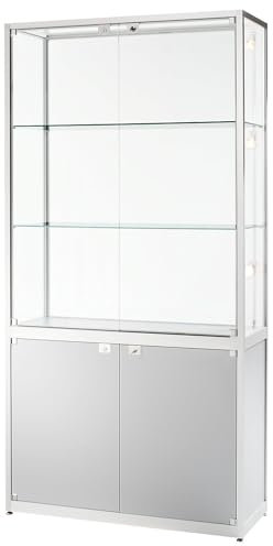 Certeo BST Glasvitrine mit Unterschrank - HxBxT 2000 x 1000 x 400 mm - silber eloxiert