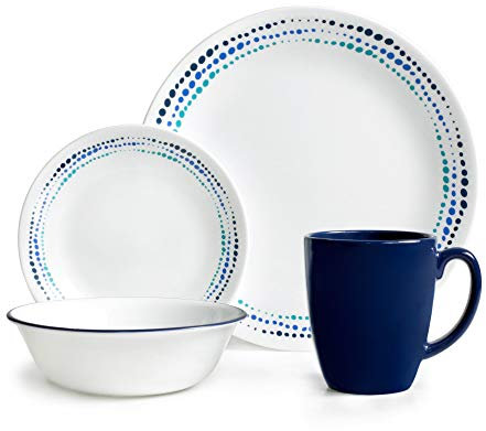 Corelle 3601 Ocean Blues Chip & Break resistant 16pc Dinner Set, Service for 4, Glass and Stoneware, 16-piece, Blue