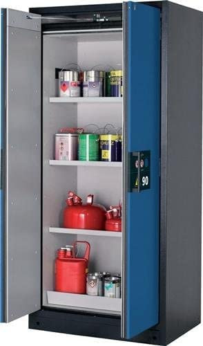 Gefahrstoffschrank, BxTxH 900x615x1955 mm, 3 Böden, 1 Auffangwanne mit Lochblecheinsatz, inkl. AGT u