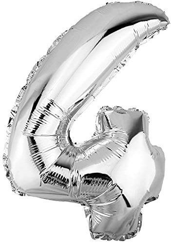 DekoRex Folienballon Silber 100cm Geburtstag Jubiläum Hochzeit Deko (Zahl 4)