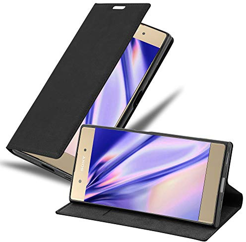 Cadorabo Hülle kompatibel mit Sony Xperia XA1 Plus aus Premium Kunst Leder Flip Klappbare Stoßfeste Magnetische [Standfunktion] [Kartenfächern] Cover Hülle für Sony Xperia XA1 Plus Tasche in Schwarz