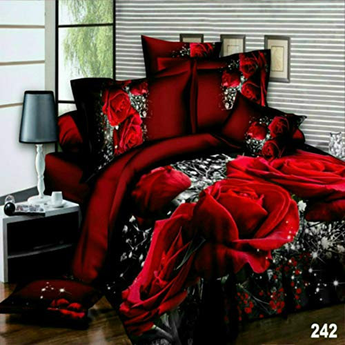 3 Piece Beautiful Red Flowers Duvet Quilt Cover Complete Bedding Set (Red Flowers / 3D / 242, 3 Pieces Single)