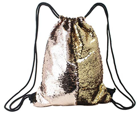 Tskybag Meerjungfrau-Pailletten-Tasche mit Kordelzug, Pailletten-Rucksack, Glitzer, Meerjungfrauen-Rucksäcke, magische Tanz-Taschen für Frauen, Mädchen, Teenager (Champagner/Gold)