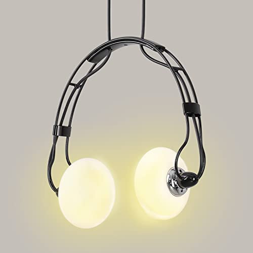 YOXANG Colgante de luz Moderno Creativo LED Iluminación Colgante Planchar Auriculares Forma Luces Colgantes Comedor Vidrio Candelabros Lámpara de Techo 2×G4 Bombilla Incluida (Auriculares, Negro)
