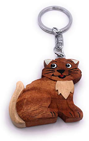 H-Customs Kätzchen Baby Katze Holz Edel Handmade Schlüsselanhänger Anhänger