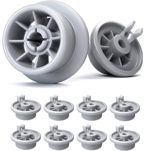 Plemont® Set di ruote per carrello lavastoviglie cestello - 8 pezzi - Rotelle lavastoviglie per marche come Bosch, Indesit, Neff e molte altre - Accessori lavastoviglie resistenti e duraturi