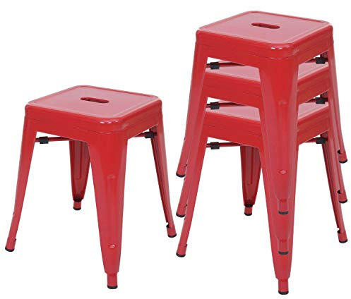 Mendler 4er-Set Hocker HWC-A73, Metallhocker Sitzhocker, Metall Industriedesign stapelbar - rot