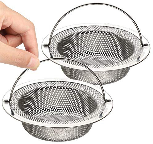 Sandiyago 2 Pezzi Filtro per lavello da cucina - Filtro per scarico del lavandino in acciaio inox con maniglia - 4,37/11,1cm (Grande)