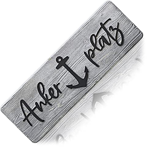 SKONIDA Ankerplatz Schild aus Holz – Holzschild mit Anker und Schrift 60 cm - maritime Wanddeko in Treibholz Optik -Wandschild zum Aufhängen