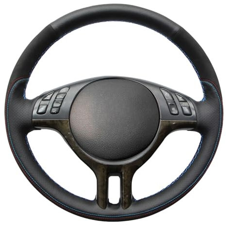 MEWANT Housse de volant en cuir cousu pour BMW Série 3 E46 E46/5 2000 2001 2002 2003 2001 2005 / X5 E53 2000-2001 / Accessoires de volant pour 323Ci 325Ci 330Ci 325i 325i 3255i xi 325iT 330i 330xi