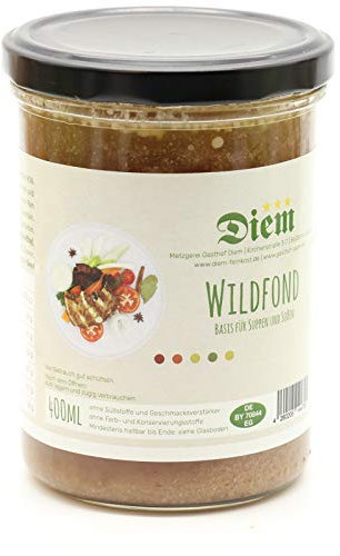 Wildfond – aus gerösteten Wildknochen und Wurzelgemüse für die herstellung von Soßen und Suppen - Füllmenge 400g - im wiederverschliessbaren Weckglas
