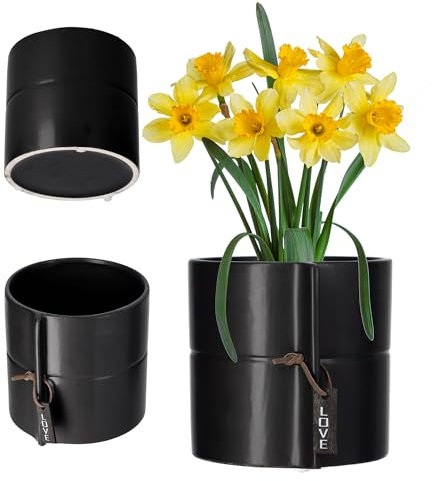 KADAX Übertopf aus Keramik, 2 Farben, Blumenübertopf, Keramikübertopf, Blumentopf, Blumenkübel, Pflanzkübel für Drachenbäume, Veilchen, Stiefmütterchen (schwarz, ⌀ 17 cm)