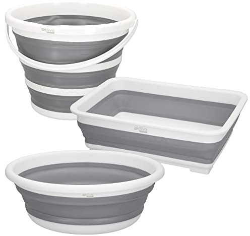 Aktive 52982 - Kit camping, Accesorios Camping | Barreño plegable Camping 5 litros | Cubo plegable 10 litros | Cubeta plegable 8,5 litros | Resistentes y Duraderos | Utensilios Camping Plegables