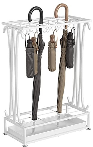 AcornFort U-2 Porte-Parapluie rectangulaire en métal 21 Trous avec 24 Crochets et Plateau Anti-Fuite d'eau de Pluie 70 x 50 x 24 cm (White)