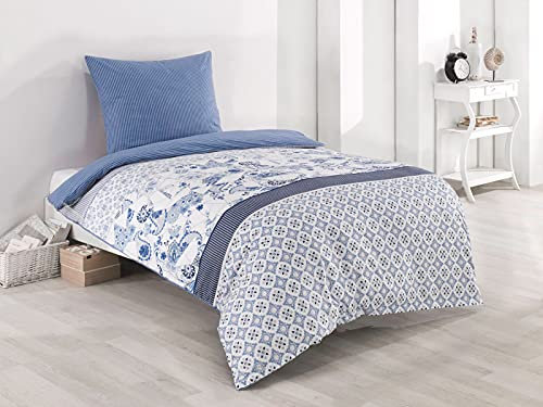 Leonado Vicenti Bettwäsche 135x200 Baumwolle Renforce 2 TLG weiß blau Paisley Muster Wendefunktion