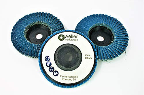 WELLERWERKZEUGE | 3x Fächerscheibe 76x10mm Körnung:60 passend für mini Akku Winkelschleifer wie Bosch GWS 10,8V 12V für Stahl Holz Kunststoff