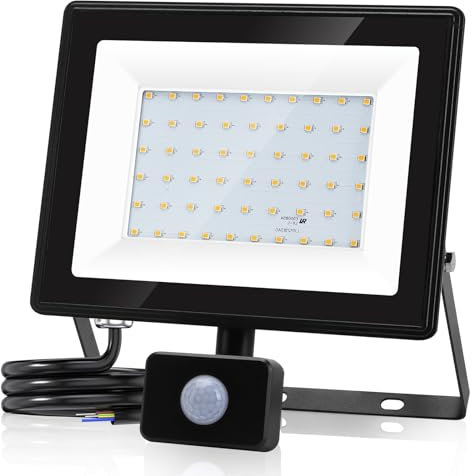 Aigostar - Projecteur LED mural de sécurité d’extérieur avec détecteur de mouvement PIR.50W, 5400lm, ultra-lumineux. Lumière blanche naturelle 4000k.Étanchéité IP65.