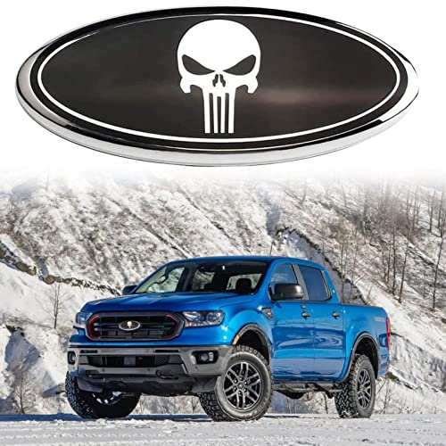 Frontgrill Heckklappe Totenkopf Emblem – 22,9 cm ovales Namensschild passend für 2004–2014 F150, 2005–2007 F250 F350, 11–16 Explorer, 11–14 Edge, 06–11 Reihe, 07–14 Expedition (schwarz)