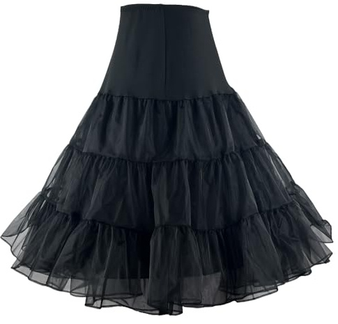 RULTA 50s Women Retro Petticoat Underskirt Vintage A-line Crinoline Half Slips Rockabilly Tutu Skirt, Black, S, Spandex+Organza