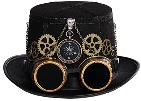 COSDREAMER Steampunk Top Hüte Goggle Gear Hut für Damen und Herren Gr. medium, Schwarz (L, Schwarz)