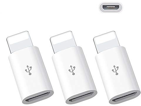 zerkar Micro USB Adapter for iPhone to Mini Adapter, Male IOS Female Cable Connector, Phone Converters Charge&Sync Compatible with iPhone/Pod/Pad Black(3Pcs, Not C)-White