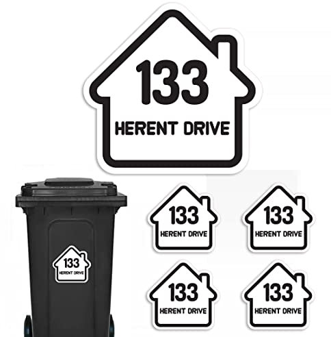 Stickers Limited Personalised Bin Sticker Pack of 4 (140 x 150mm) Waterproof Multicolour Dustbin Sticker with House Design PBN11