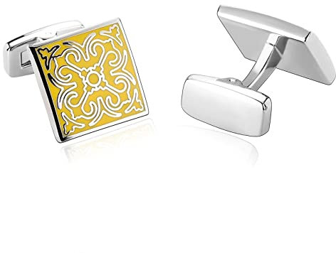 Skcess Manschettenknöpfe Gelb, Herren Quadrat Hemd-Manschettenknöpfe, Rostfreier Stahl, Geschenke für Herren Und Damen