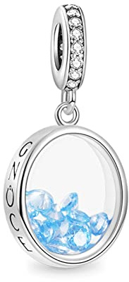 GNOCE Ovaler Geburtsstein-Anhänger 925er Sterlingsilber Charms Perle für Armband Halskette Schmuck Geschenk für Geburtstag Frauen Mädchen (März)