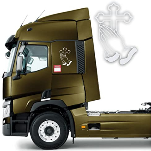 DualColorStampe Adesivi compatibili con Scania Iveco Man Daf Volvo tir furgone crocifisso Madonna decorazioni camion accessori auto stickers COD.0226(Argento)