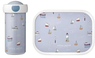 Mepal - Lunch-Set Campus Little Dutch - Lunch-Set für Kinder mit Verschlussbecher & Lunch Box - Lunch-Set für die Schule oder Unterwegs - Spülmaschinenfest & BPA-frei - 300 ml + 750 ml - Sailors Bay