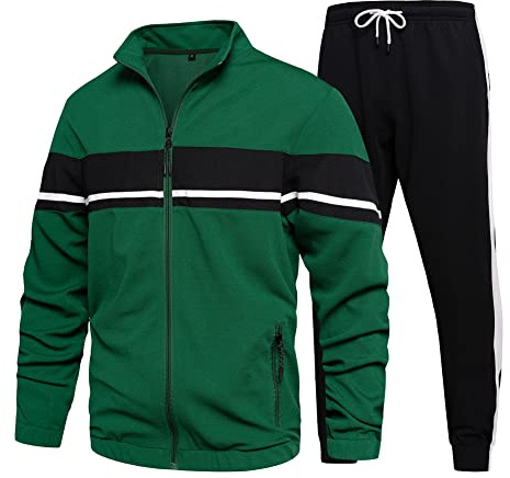 MANLUODANNI Men's Tracksuit Sets Bottom Full Zip Jogging Gym Sweat Suit with Zipper Pockets 75Green L