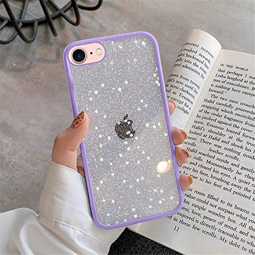 EKAM TPU Back Case for iPhone SE 2022, SE 2020, iPhone 8, iPhone 7 - Glitter Translucent Sparkly Bling Design for Girls Women Liquid Silicone, Anti-scratch Shockproof Protective Cases (Lilac)