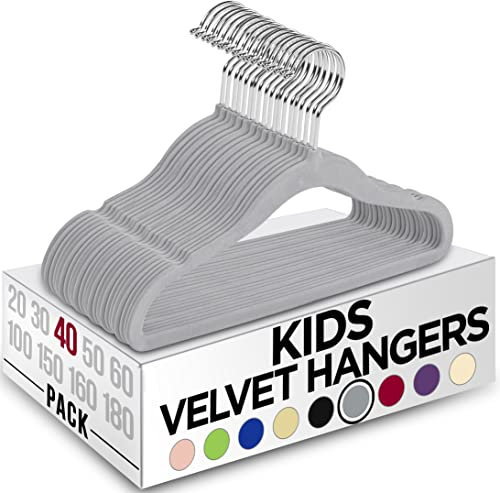 Utopia Home Kids Kleiderbügel Velvet - 11 Inch Durable Baby Kleiderbügel für Closet - Perfect Toddler Nursery Kleiderbügel rutschfest für den täglichen Gebrauch - Grau, 40er-Pack