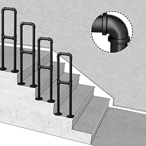 Transitional Handrail Stair Railing Fits Level Surface and 1 Steps, Wrought Iron Pipe Design U-Shaped Safety Hand Rail Support Rod for Outdoor Front Porch, with Crossbar ( Size : 75cm(2.5ft) )