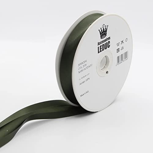 Leduc Satin-Schrägband, 20 m, 30 Farben, für Doppelnähte, 8 + 20 + 8 mm, 100 % Acetat, italienische Qualität, 2106, Olive