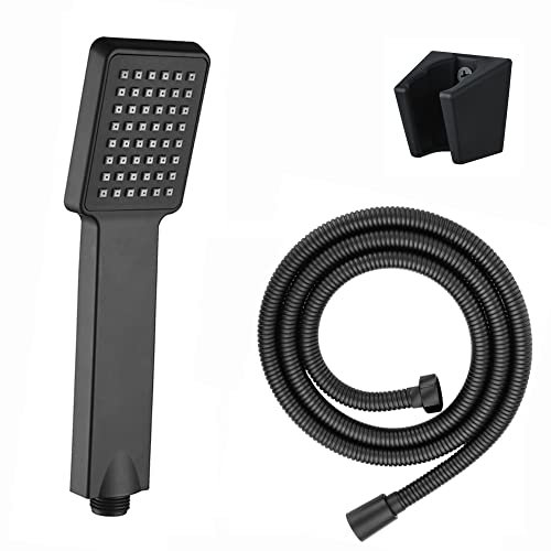 ENKI, EH027, Modern Square Shower Head and Hose Kit with Shower Head Holder, Black