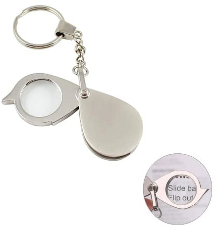 Tragbare, faltbare 15-fache Lupe, Schlüsselanhänger, tragbare, faltbare Metalllupe, Taschenlupe zum Lesen, Schmuck, Reisen, praktische kleine Lupe