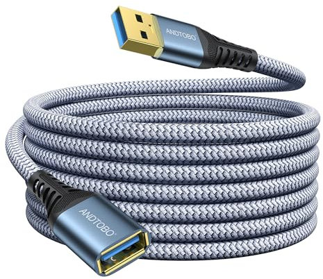 ANDTOBO Cavo Prolunga USB 3.0 5M, USB 3.0 Tipo A Maschio a Femmina Cavi di Estensione Trasferimento dati ad alta Velocità 5Gbps Compatibile con Gamepad, Stampante, Webcam, Tastiera USB, Unità flash