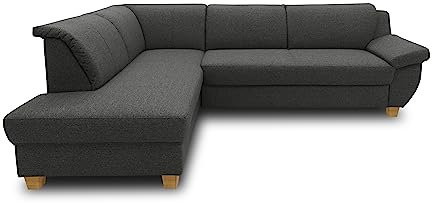 DOMO. collection Ecksofa Panama, klassisches Ecksofa in L-Form, Eckcouch, Sofa Couch, Ecke mit Schlaffunktion 254 x 186 cm, in anthrazit