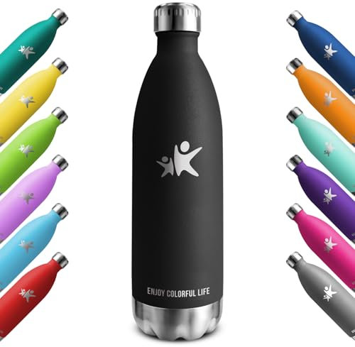 KollyKolla Gourde Isotherme 1L, Gourde Inox sans BPA, Bouteille d'eau Reutilisable, Etanche, Isolation Double Paroi, Bouteille Isotherme Acier Inoxydable, pour Enfant, Adulte, Sport, École, Bureau