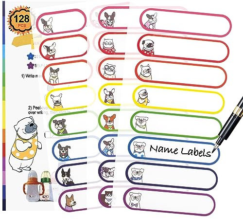 Wasserfest Namensaufkleber für Kinder Schule, 128 Stück Namensschilder Schulaufkleber Spülmaschinenfest Selbstklebende, Personalisiert Klebeetiketten für Kita Kindergarten Kleinkind Gegenstände