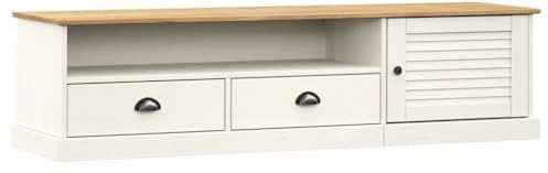 vidaXL TV Schrank, Fernsehschrank mit viel Stauraum, Lowboard für Wohnzimmer Fernseher, HiFi Schrank TV Möbel Fernsehtisch, Weiß Massivholz Kiefer