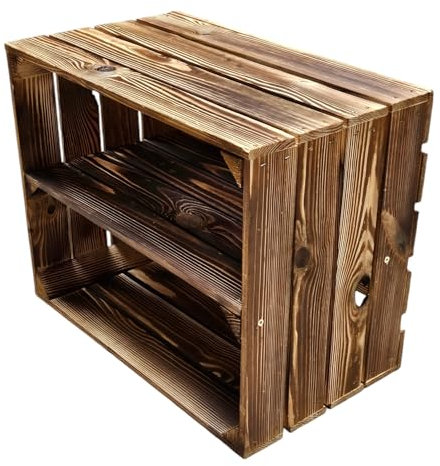 Geflammte Holzkisten Weinkisten Obstkisten mit Mittelbrett/Zwischenbrett Ablage für Aufbwahrung Schuhregal (40er / 1er Set, Mit Ablage Lang)