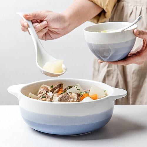 Ramen bowl,salad bowl,fruit bowl,ramen bowl,large serving bowls,Extra Large Ceramic,Pasta Salad Bowl Large Serving Bowl Colorful-Blue and White Bowl 1500ml-with Spoon ( Color : 108 , Size : Bowl )