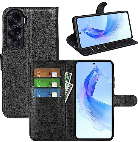 BOCTECH Cover per Honor 90 Lite, Custodia a Libro Portafoglio in Pelle PU e Silione Morbido con Porta Carte, Magnetica e Supporto Flip Case Antiurto per Honor 90 Lite, Nero