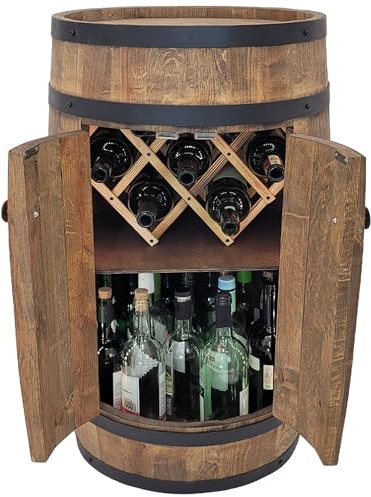 weeco Fassbar mit Tür und Weinhalter - Weinregal. Fass Hausbar Weinrack 80 cm. Rustikaler deko Barschrank Weinständer. Fassbier, Whiskybar. Flaschenständer Bar Kabinett, Whiskybar