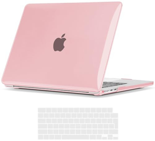 iNeseon Case Compatible with 2023 2024 2025 MacBook Air 15 inch M4 A3241 M3 A3114 M2 A2941, Plastic Slim Hard Shell Cover Case + Keyboard Cover for MacBook Air 15, Crystal Pink